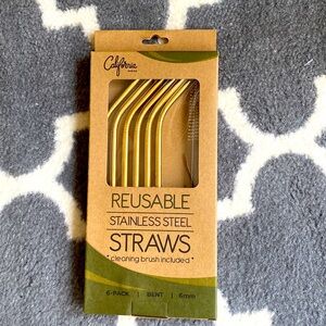 Drinking Straws Stainless Steel Straws Reusable 6-pack With Cleaning Brush NWOT
